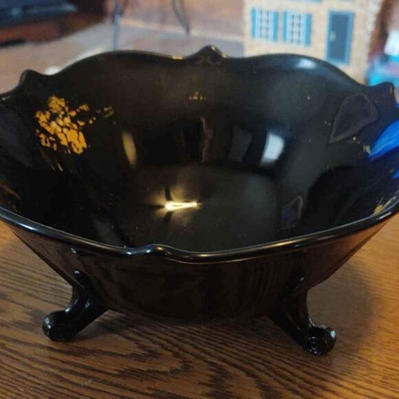 Vintage Black Glass 3 Footed Bowl and Serving Platter - Picture 1 of 10
